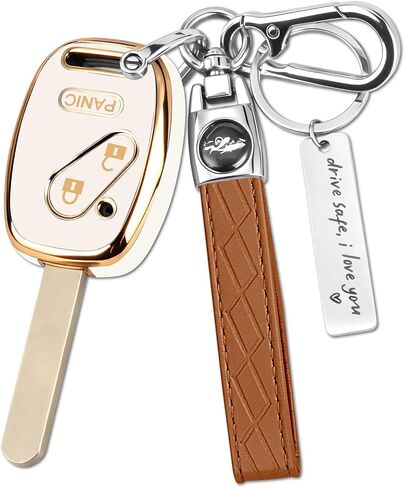 غطاء مفتاح Honda Key Fob، واقي مفتاح سيارة TPU ممتاز لسيارة Honda 2003-2015 Accord Key Case Fit Civic EX Pilot CR-V Odyssey مع سلسلة مفاتيح وعلامة نعمة معدنية (فضي وردي، 4 أزرار) in Kuwait