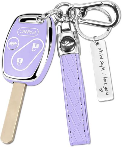 غطاء مفتاح Honda Key Fob، واقي مفتاح سيارة TPU ممتاز لسيارة Honda 2003-2015 Accord Key Case Fit Civic EX Pilot CR-V Odyssey مع سلسلة مفاتيح وعلامة نعمة معدنية (فضي وردي، 4 أزرار) in Kuwait