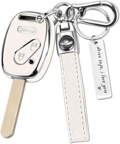 غطاء مفتاح Honda Key Fob، واقي مفتاح سيارة TPU ممتاز لسيارة Honda 2003-2015 Accord Key Case Fit Civic EX Pilot CR-V Odyssey مع سلسلة مفاتيح وعلامة نعمة معدنية (فضي وردي، 4 أزرار) in Kuwait