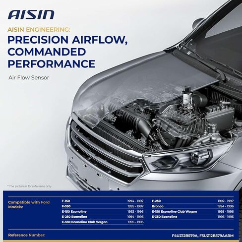 AISIN AFTERMARKET MAFFD-00086 مستشعر تدفق الهواء الشامل (MAF) مع غطاء - متوافق مع Ford F-150 1994-1997، F-250 1992-1997، F-350 1995-1997، Bronco 1994-1996 in Kuwait