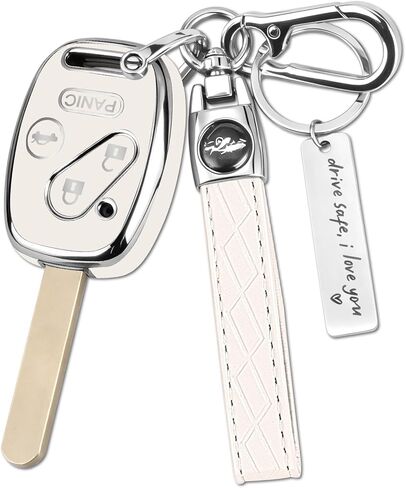 غطاء مفتاح Honda Key Fob، واقي مفتاح سيارة TPU ممتاز لسيارة Honda 2003-2015 Accord Key Case Fit Civic EX Pilot CR-V Odyssey مع سلسلة مفاتيح وعلامة نعمة معدنية (فضي وردي، 4 أزرار) in Kuwait