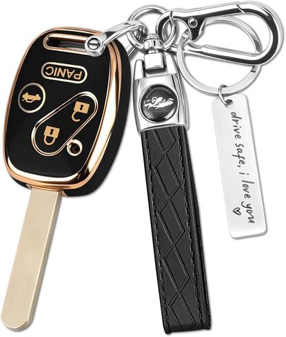 غطاء مفتاح Honda Key Fob، واقي مفتاح سيارة TPU ممتاز لسيارة Honda 2003-2015 Accord Key Case Fit Civic EX Pilot CR-V Odyssey مع سلسلة مفاتيح وعلامة نعمة معدنية (فضي وردي، 4 أزرار) in Kuwait