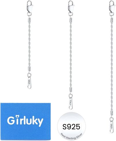 Girluky 925 Sterling Silver Necklace Extender for Women, 1.5mm Rope Chain Extenders for Necklaces, Jewelry Extenders for Necklaces Bracelets Anklets 3 Piece (2", 3", 4") in Kuwait