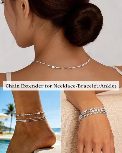 Girluky 925 Sterling Silver Necklace Extender for Women, 1.5mm Rope Chain Extenders for Necklaces, Jewelry Extenders for Necklaces Bracelets Anklets 3 Piece (2", 3", 4") in Kuwait