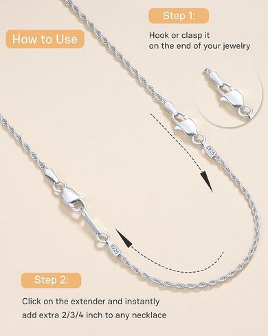 Girluky 925 Sterling Silver Necklace Extender for Women, 1.5mm Rope Chain Extenders for Necklaces, Jewelry Extenders for Necklaces Bracelets Anklets 3 Piece (2", 3", 4") in Kuwait