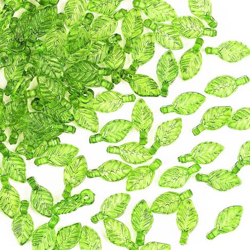 100 Pcs Green Leaf Beads for Jewelry Making, 0.2" x 0.43" Acrylic Leaf Charms, Semi-Transparent Leaf Shaped Beads of Plant Charms for DIY Crafts Women Earring Necklace Anklet Decoration Making in Kuwait