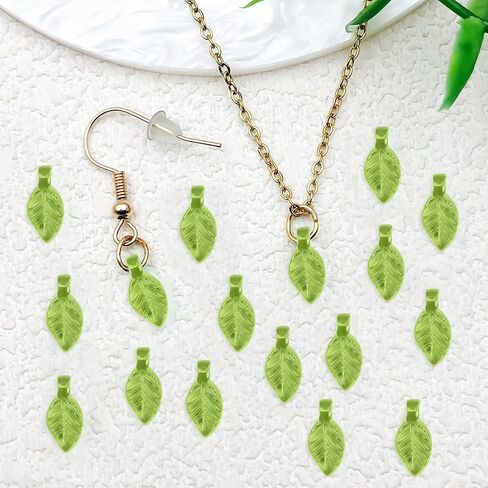 100 Pcs Green Leaf Beads for Jewelry Making, 0.2" x 0.43" Acrylic Leaf Charms, Semi-Transparent Leaf Shaped Beads of Plant Charms for DIY Crafts Women Earring Necklace Anklet Decoration Making in Kuwait