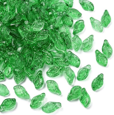 DanLingJewelry حوالي 500 قطعة من خرز أوراق الزجاج أوراق خضراء متدلية قلادات لطيفة على شكل أوراق شجر قبعات لصنع المجوهرات DIY 12x6.5x5mm in Kuwait
