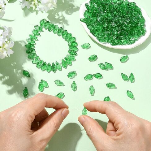 DanLingJewelry حوالي 500 قطعة من خرز أوراق الزجاج أوراق خضراء متدلية قلادات لطيفة على شكل أوراق شجر قبعات لصنع المجوهرات DIY 12x6.5x5mm in Kuwait