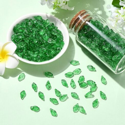 DanLingJewelry حوالي 500 قطعة من خرز أوراق الزجاج أوراق خضراء متدلية قلادات لطيفة على شكل أوراق شجر قبعات لصنع المجوهرات DIY 12x6.5x5mm in Kuwait