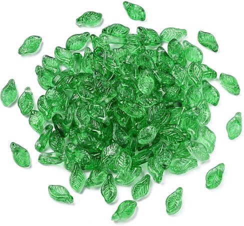 DanLingJewelry حوالي 500 قطعة من خرز أوراق الزجاج أوراق خضراء متدلية قلادات لطيفة على شكل أوراق شجر قبعات لصنع المجوهرات DIY 12x6.5x5mm in Kuwait