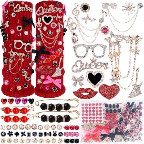 114 PCS Junk Socks Charms Kit, Brooches and Pins for Women, Shoe Charms for Sneakers, Shoe Hat DIY Kit with Chains (Socks not Included) in Saudi Arabia