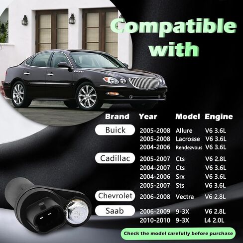 Engine Crank Crankshaft Position Sensor V6 2.8L Compatible with Chevrolet for Buick Cts Vectra Allure Lacrosse Rendezvous SRX STS 04 05 06 07 08 09 10 Replaces 12566848 12582652 2131632 CSS1501 PC501 in Kuwait