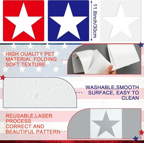 Mifoci 12 Pcs 4th of July Large Star Stencils 250th Anniversary Independence Day Patriotic Star Templates Stencils Reusable Plastic Drawing Painting Template for Painting on Lawn Wood Paper Fabric in Saudi Arabia
