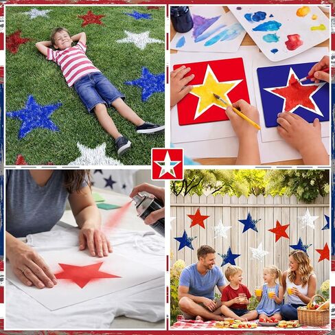 Mifoci 12 Pcs 4th of July Large Star Stencils 250th Anniversary Independence Day Patriotic Star Templates Stencils Reusable Plastic Drawing Painting Template for Painting on Lawn Wood Paper Fabric in Saudi Arabia