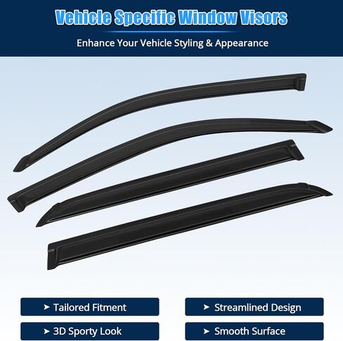 FREEMOTOR802 Tape-on Window Deflectors Fits 2001-2007 Toyota Sequoia, Rain Guards Side Window Visors Wind Deflectors Vent Visors Slim Style Smoke Tinted Acrylic 4 Pieces in Kuwait