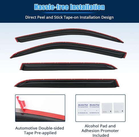 FREEMOTOR802 Tape-on Window Deflectors Fits 2001-2007 Toyota Sequoia, Rain Guards Side Window Visors Wind Deflectors Vent Visors Slim Style Smoke Tinted Acrylic 4 Pieces in Kuwait