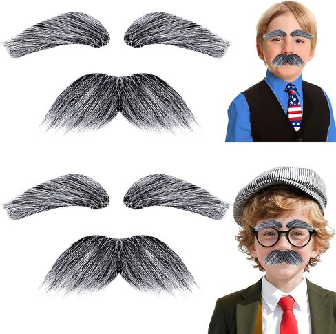 2 Pack Old Man Mustache and Eyebrow,Grandpa Custome Fake Beard Accessories for 100th Day of School Cosplay Supplies in Saudi Arabia