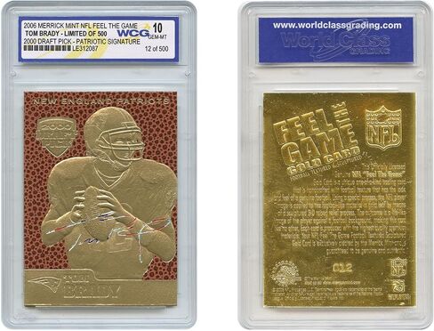 Tom Brady 2000 Draft Pick Feel The Game Throwback Footbal Textured Gold Card Rookie Limted Edition of 500 - Graded GEM Mint 10 in Saudi Arabia