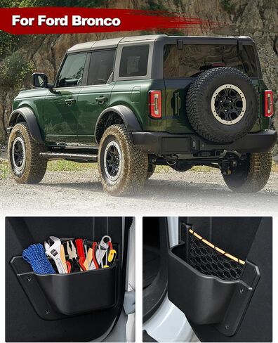 Rear Door Storage Pockets for Ford Bronco Accessories, Back Door Side Boxes Cup Holders Storage Interior Organizer Compatible with Ford Bronco 2021-2025 4 doors, 2 PCS in Kuwait