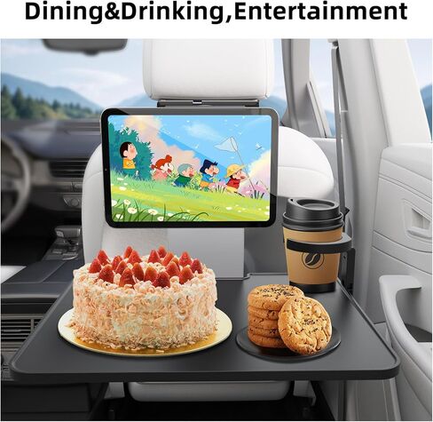 Versatile Car Mount Table Board for Backseat Headrests，Built-in Magnetic Phone/Laptop/iPad Mount，a Cup Holder and a Foldable Table Board， for in-car Work，Dining and Entertainment (PB-201) in Saudi Arabia