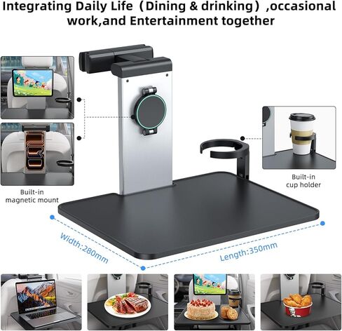 Versatile Car Mount Table Board for Backseat Headrests，Built-in Magnetic Phone/Laptop/iPad Mount，a Cup Holder and a Foldable Table Board， for in-car Work，Dining and Entertainment (PB-201) in Saudi Arabia