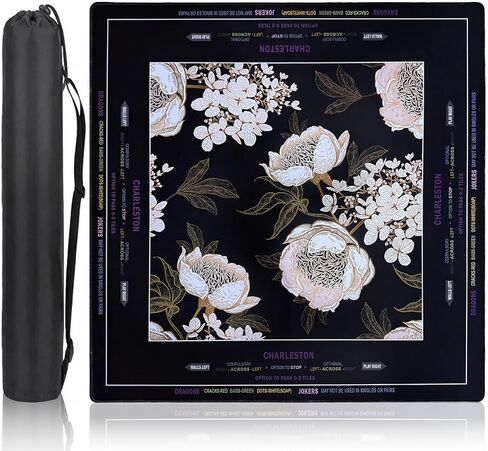 Mahjong Mat (33"x33") - Non-Slip Noise Reduction Gaming Mat for American Mahjong，Anti-Scratch Table Protector with Storage Bag (Black Gold Peony, 31.5"x31.5") in Saudi Arabia