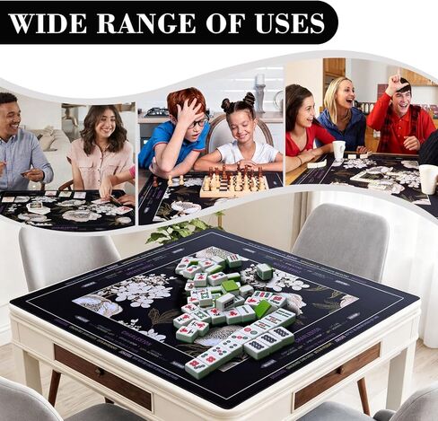 Mahjong Mat (33"x33") - Non-Slip Noise Reduction Gaming Mat for American Mahjong，Anti-Scratch Table Protector with Storage Bag (Black Gold Peony, 31.5"x31.5") in Saudi Arabia