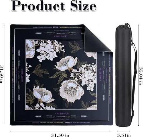 Mahjong Mat (33"x33") - Non-Slip Noise Reduction Gaming Mat for American Mahjong，Anti-Scratch Table Protector with Storage Bag (Black Gold Peony, 31.5"x31.5") in Saudi Arabia