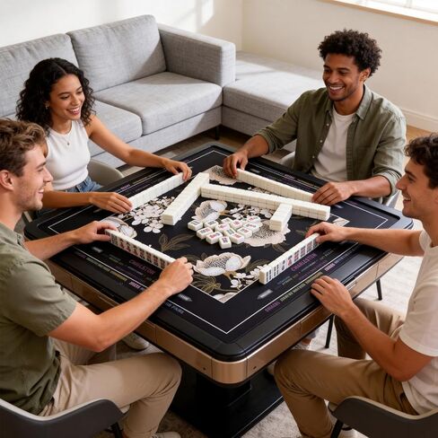 Mahjong Mat (33"x33") - Non-Slip Noise Reduction Gaming Mat for American Mahjong，Anti-Scratch Table Protector with Storage Bag (Black Gold Peony, 31.5"x31.5") in Saudi Arabia