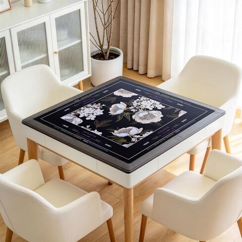 Mahjong Mat (33"x33") - Non-Slip Noise Reduction Gaming Mat for American Mahjong，Anti-Scratch Table Protector with Storage Bag (Black Gold Peony, 31.5"x31.5") in Saudi Arabia