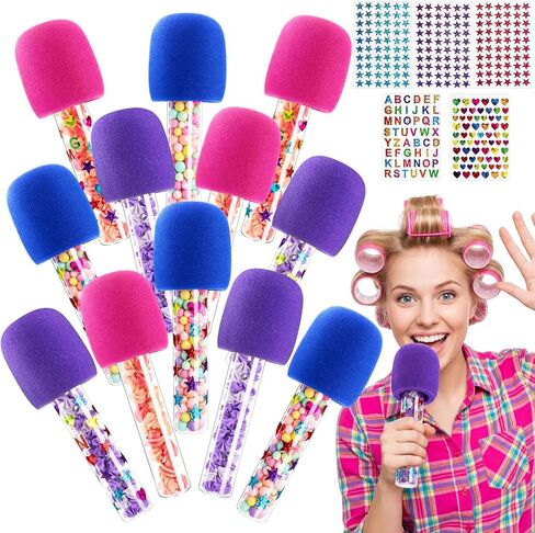 Hiboom 12 Pcs Microphone Candy Tubes Microphone Star Toy Multicolor Plastic Fake Prop with Stickers for Karaoke Musical Disco Singer Cosplay Stage Birthday Party Favors Decor in Kuwait