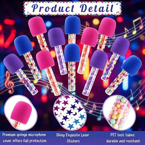 Hiboom 12 Pcs Microphone Candy Tubes Microphone Star Toy Multicolor Plastic Fake Prop with Stickers for Karaoke Musical Disco Singer Cosplay Stage Birthday Party Favors Decor in Kuwait