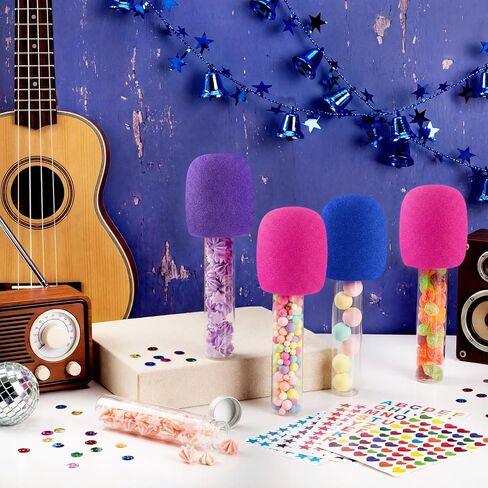Hiboom 12 Pcs Microphone Candy Tubes Microphone Star Toy Multicolor Plastic Fake Prop with Stickers for Karaoke Musical Disco Singer Cosplay Stage Birthday Party Favors Decor in Kuwait