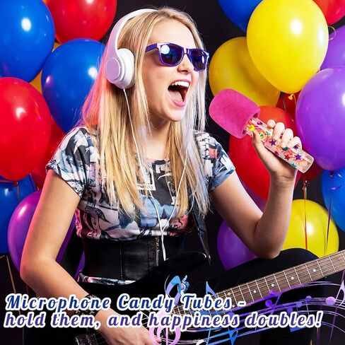 Hiboom 12 Pcs Microphone Candy Tubes Microphone Star Toy Multicolor Plastic Fake Prop with Stickers for Karaoke Musical Disco Singer Cosplay Stage Birthday Party Favors Decor in Kuwait
