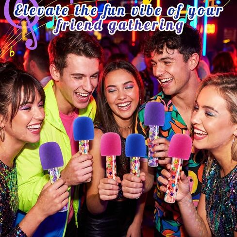 Hiboom 12 Pcs Microphone Candy Tubes Microphone Star Toy Multicolor Plastic Fake Prop with Stickers for Karaoke Musical Disco Singer Cosplay Stage Birthday Party Favors Decor in Kuwait