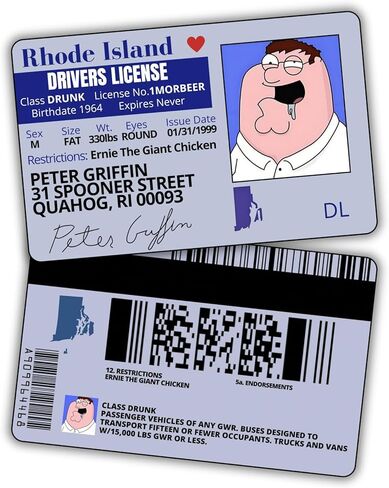 Peter Griffin Driver License ID/Funny Plastic License/Family Guy Fans Complement for Costumes/Double Sided | Collectible Trading Card Driver’s License | Novelty Gift for Holidays in Saudi Arabia