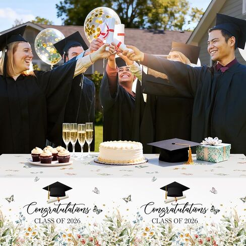Avezano 3 pcs Wildflower Graduation Tablecloths 108x54 inch Congratulations Class of 2026 Graduation Tablecovers Disposable Wildflower Theme Grad Table Cover Rectangular in Kuwait