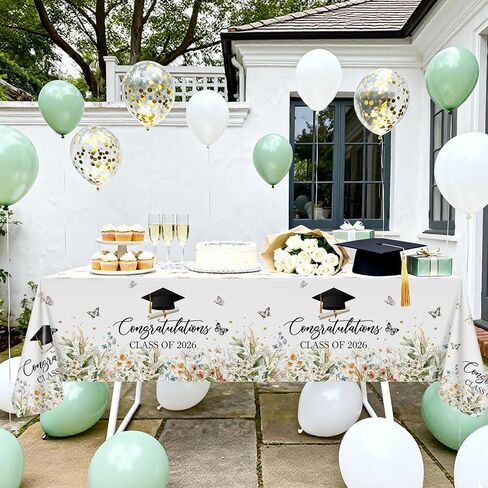Avezano 3 pcs Wildflower Graduation Tablecloths 108x54 inch Congratulations Class of 2026 Graduation Tablecovers Disposable Wildflower Theme Grad Table Cover Rectangular in Kuwait