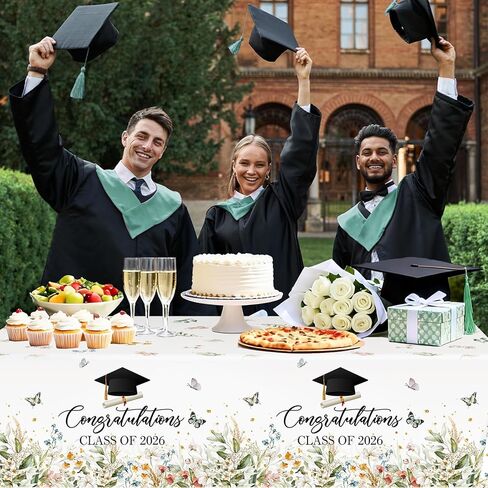 Avezano 3 pcs Wildflower Graduation Tablecloths 108x54 inch Congratulations Class of 2026 Graduation Tablecovers Disposable Wildflower Theme Grad Table Cover Rectangular in Kuwait