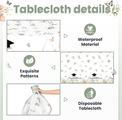 Avezano 3 pcs Wildflower Graduation Tablecloths 108x54 inch Congratulations Class of 2026 Graduation Tablecovers Disposable Wildflower Theme Grad Table Cover Rectangular in Kuwait