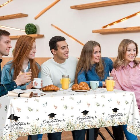 Avezano 3 pcs Wildflower Graduation Tablecloths 108x54 inch Congratulations Class of 2026 Graduation Tablecovers Disposable Wildflower Theme Grad Table Cover Rectangular in Kuwait