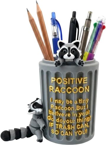 Positive Raccoon Desk Decor& Pen Holder with 2 Cute Raccoons–If Trash Can So Can You 3D Printed Tras h Can–Funny Office Desk Accessories, Dumpster Fire Gifts for Coworker Boss Teacher, White Elephant in Saudi Arabia