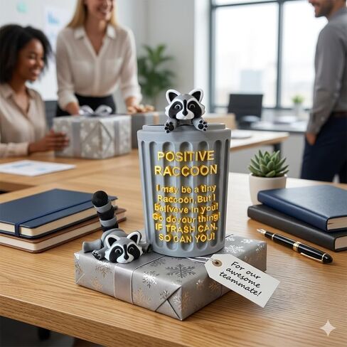 Positive Raccoon Desk Decor& Pen Holder with 2 Cute Raccoons–If Trash Can So Can You 3D Printed Tras h Can–Funny Office Desk Accessories, Dumpster Fire Gifts for Coworker Boss Teacher, White Elephant in Saudi Arabia