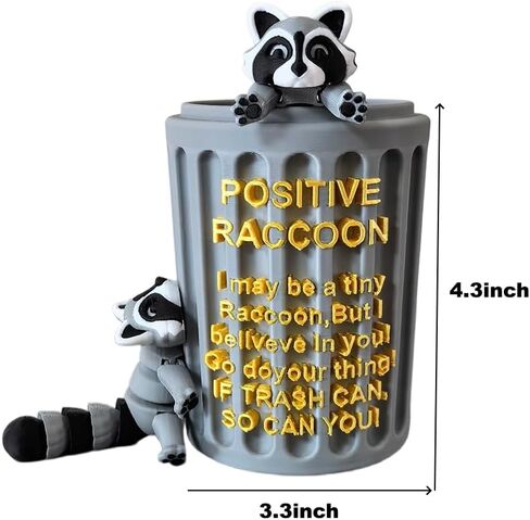 Positive Raccoon Desk Decor& Pen Holder with 2 Cute Raccoons–If Trash Can So Can You 3D Printed Tras h Can–Funny Office Desk Accessories, Dumpster Fire Gifts for Coworker Boss Teacher, White Elephant in Saudi Arabia
