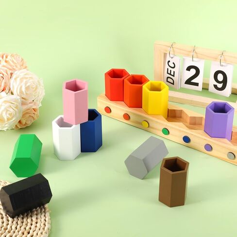 Wooden Multi-Colored Pencil Holder, Movable Montessori Crayon Organizer Pen Holder Pencil Cups Desk Storage Organizer for Kids Classroom Office Home Desk School Supply in Saudi Arabia