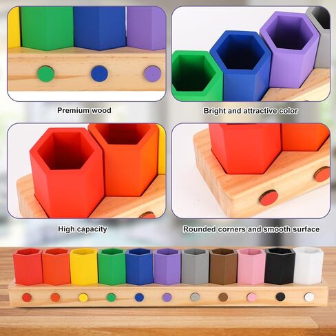 Wooden Multi-Colored Pencil Holder, Movable Montessori Crayon Organizer Pen Holder Pencil Cups Desk Storage Organizer for Kids Classroom Office Home Desk School Supply in Saudi Arabia