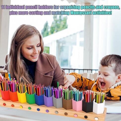 Wooden Multi-Colored Pencil Holder, Movable Montessori Crayon Organizer Pen Holder Pencil Cups Desk Storage Organizer for Kids Classroom Office Home Desk School Supply in Saudi Arabia