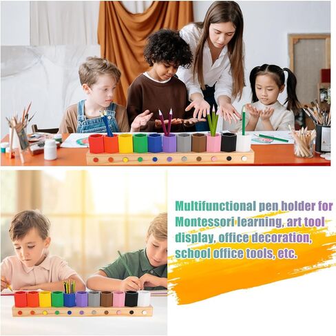 Wooden Multi-Colored Pencil Holder, Movable Montessori Crayon Organizer Pen Holder Pencil Cups Desk Storage Organizer for Kids Classroom Office Home Desk School Supply in Saudi Arabia