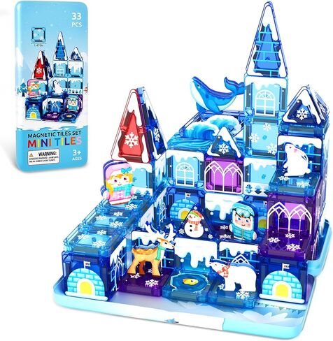 33PCS Mini Magnetic Tiles - Arctic Animals Theme Toddler Travel Essentials Set with Case, Magnetic Building Blocks Kids Games Montessori Preschool Sensory Toys for 3+ Year Old Boys Girls Gifts in Saudi Arabia